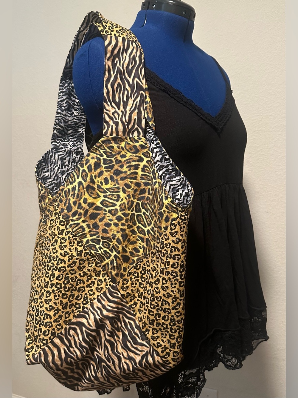 Handmade Patchwork Animal Print Reversible Mondo Bag.